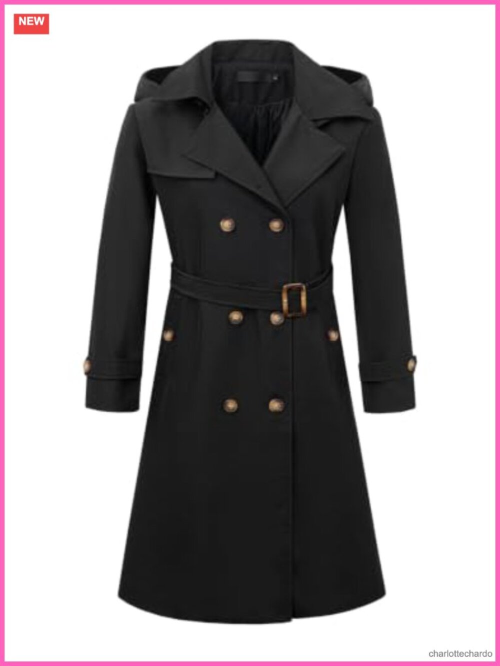 Women's Long Trench Coat Double Breasted Lapel Belted Slim Overcoat Detachable